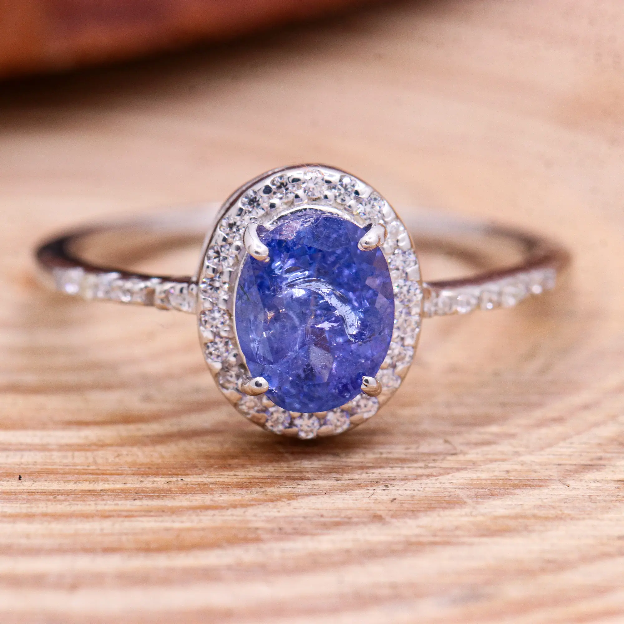 Natural Tanzanite Oval Cut Gemstone With Cubic Zircon 925 Sterling Silver Handmade Ring Fashion Jewelry Birthstone For Wholesale