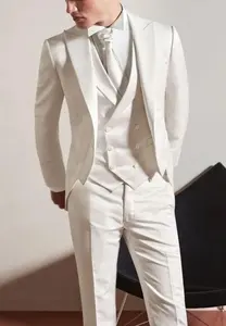 Dubbele Rij Knopen 3-delige Pak Mannen Witte Kleur Feestkleding Ontwerper Luxe Stijl Tweed Verjaardag Cadeau Prom Texcedo Pakken