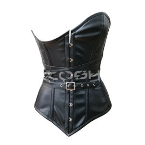 คอร์เซ็ทหนังสีดำแบบกอธิค ปรับระดับได้ พร้อมเข็มขัดรัดเอว สไตล์กอธิคพังก์ ท็อปบัสติเยร์แบบมีโครงด้านหน้า - Product Image 3