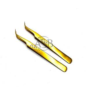 Pinzas de pestañas de oro curvo probadas a mano de acero inoxidable Impresión de logotipo personalizado Punta de fibra de alta calidad Servicio OEM - Product Image 3