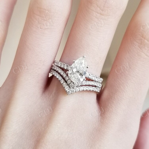 Anillo de compromiso de diamante de media eternidad con corte de pera de moissanita de plata esterlina combinado con banda apilable joyería de oro blanco fino - Product Image 5