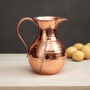 Jarra elegante de cobre martillado de 1,5 l hecha a mano, jarra de Metal de agua Vintage con mango de Vidrio Curvo, vajilla rústica para el hogar - Product Image 5