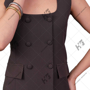 ชุดสูทผู้หญิงแบบทางการ แขนยาว กันยับ แจ็คเก็ตทรงเบลเซอร์ กระดุมสองแถว คอวี ผ้าขนสัตว์ กระดุมเดี่ยว สีพื้น ผ้าทอ สำหรับธุรกิจ - Product Image 5