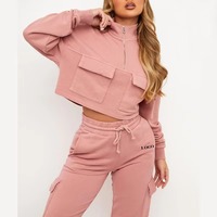 Ensemble de survêtement polaire à capuche 2 pièces pour femme, personnalisé, vente en gros, couleur unie, respirant, style décontracté streetwear