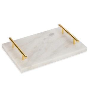 ถาดหินอ่อนสี่เหลี่ยม12x30ซม. พร้อมที่จับโลหะสีทองสำหรับตกแต่งบ้านโรงแรม - Product Image 3