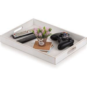 Juego de bandejas de madera de buena calidad en elegante color blanco con forma redonda y diseño decorativo perfecto para decorar y servir el hogar - Product Image 2