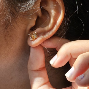 Vintage Style <b>Silver</b> <b>Stud</b> Earrings with Citrine Rough Gemstone Lightweight for Engagement Wedding Anniversary or Gift - Product Image 2