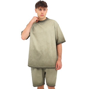 100%Cotton Heavy Weight Short Sleeve T-<b>shirt</b> Acid Washed Down Shoulder Two-color Gradient Loose Oversized T-<b>Shirt</b> for Unisex - Product Image 6