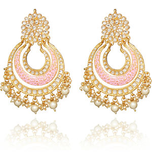 Statement <b>Drop</b> Chandelier <b>Earrings</b> Gold Plated Alloy Base Crystal & Rhinestone Ethnic <b>Bridal</b> Party Wear Women's Jewelry - Product Image 2