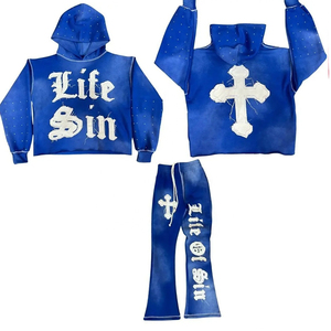 Nouveau designer personnalisé homme survêtement évasé empilé solide Sport lavage à l'acide Baggy surdimensionné survêtement Palin broderie printemps mode - Product Image 2