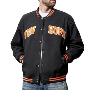 <b>Varsity</b> <b>Bomber</b> <b>jacket</b> for <b>men</b> Letterman College Stripe Ribbed Collar Letter Print Streetwear Unisex Wholesale OEM B2B Low MOQ - Product Image 6