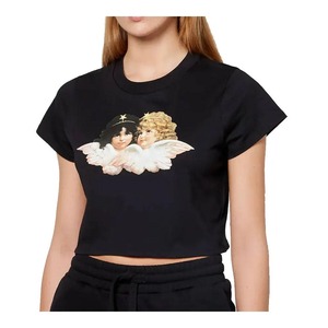 Camiseta corta de moda informal ecológica Vintage para mujer, Camiseta de punto de longitud corta con estampado personalizado - Product Image 1