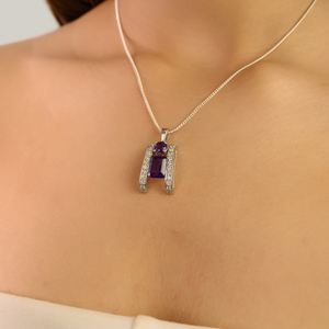 925 Solid Sterling Silver Natural <b>Amethyst</b> Minimalist Fine Charm Luxury 100% Handmade Retro Style <b>Pendant</b> With Rhodium Plating - Product Image 4