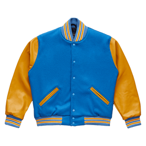 Broderie bleue avec marron College Baseball veste pour hommes Letterman veste d'université bleu clair chez Fratres Sports - Product Image 1
