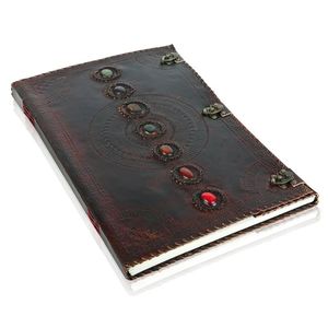 Cuaderno de bocetos antiguo, diario de cuero Vintage rústico, siete piedras, tapa dura Personal sin forro, borde de cubierta reciclado para regalo de agua - Product Image 4