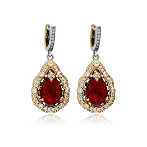 Auténtico diseño otomano forma de pera granate CZ piedra pendientes colgantes turco hecho a mano joyería de plata al por mayor para mujeres - Product Image 1