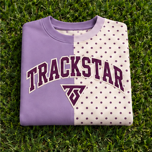 Sweat-shirt à col rond pour femme, à pois, bicolore lilas et ivoire, manches longues, style universitaire, Trackstar OEM Private Label - Product Image 6