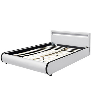 Lit en teck massif de haute qualité avec revêtement en cuir, lumières LED, rangement, design moderne pliable, taille Queen, vente directe d'usine - Product Image 2