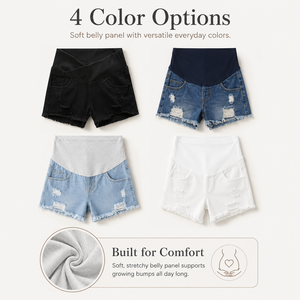 Shorts en jean <span class=keywords><strong>de</strong></span> maternité <span class=keywords><strong>taille</strong></span> haute pour femme enceinte avec soutien abdominal et poches – Collection été en promotion - Product Image 2