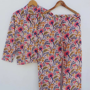 Traje de noche de algodón 100% con estampado floral, moda transpirable y suave, estilo informal para el verano - Product Image 1