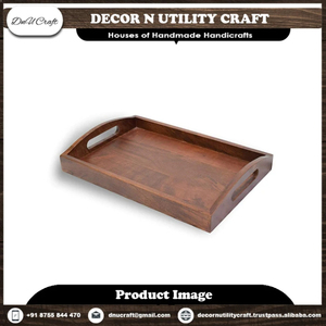 Plateau de service élégant en bois laqué, de forme ovale et finition brun intense, pour la cuisine - Product Image 3