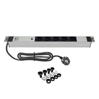 Bloc d'alimentation (PDU) 19 pouces 5 voies 1U avec prises allemandes 250V 16A, voyant lumineux, montage en rack, en aluminium