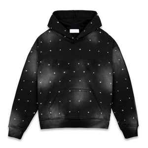 Sudadera con capucha deportiva de invierno de peso pesado personalizable para hombre, sudaderas de algodón liso de gran tamaño con diamantes de imitación de longitud larga, servicio OEM - Product Image 4