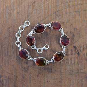 Bracelet réglable en argent sterling 925 avec quartz pastèque, 7 pierres, forme ovale, bijoux en pierres précieuses faits à la main, cadeau - Product Image 1