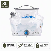 Sac à eau pliable en plastique de grande capacité 8L avec bouchon de sécurité, pochette réutilisable pour boissons, vente en gros