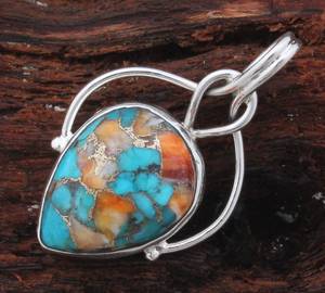 Colgante hecho a mano de Plata de Ley 925 sólida para mujer, 9x16mm, ajuste de bisel de pera turquesa de ostra de cobre espinoso Natural para regalo - Product Image 2