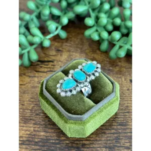 Southwest Handmade Kingman Turquoise Sterling <b>Silver</b> <b>Adjustable</b> Cluster <b>Ring</b> - Product Image 3