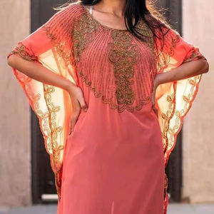 เสื้อปอนโชผ้าตาข่ายคาฟตันยาวมีสไตล์หรูหราสำหรับผู้หญิงทำด้วยมือประดับด้วยลูกปัดผ่าข้างฟรีไซส์ใส่สบายสำหรับงานปาร์ตี้วันหยุด - Product Image 1