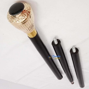 Brass Polish Handle With Black Stone Foldable Black Wooden <b>Walking</b> <b>Stick</b> <b>For</b> Old <b>Men</b> & Women Outdoor & Indoor Activities - Product Image 3