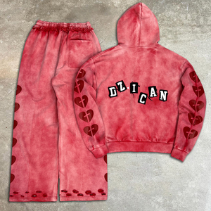 Chándal de algodón de gran tamaño a la moda, pantalones de chándal con estampado de pantalla Unisex y conjuntos de sudadera con cremallera, ropa de calle, chándales de lavado ácido para hombres - Product Image 1