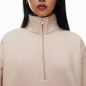 Conjunto de chándal de jersey con media cremallera Beige para mujer, conjunto de 2 piezas, Sudadera de cuello alto y pantalones de Jogger de ajuste relajado - Product Image 5