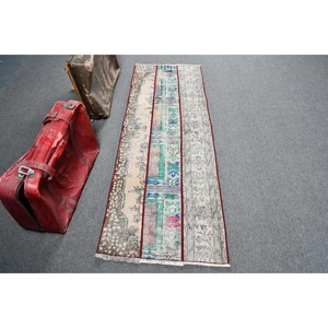Vintage Rug, 2.2x6.2 ft <b>Runner</b> Rug, <b>Red</b> Floral Wool Turkish Rug - Product Image 1