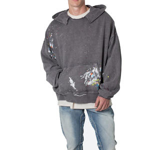 Fabricante personalizado lavado ácido hombres recortada pulóver Sudadera con capucha de lana de algodón sin cuerdas crudo dobladillo cremallera Winterized impresión personalizada - Product Image 4
