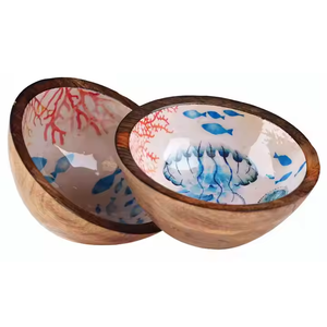 Cuencos de madera Impreso Calcomanía interior Esmalte Ensalada de frutas de madera Ensaladera de madera natural 100% Uso ecológico Cuencos disponibles - Product Image 5
