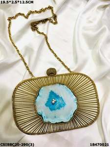 Pierre d'agate de haute qualité et embellissement en résine pochette sac à main chaîne en laiton Unique conception de broderie raffinée pochette en acrylique - Product Image 3