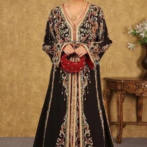 2025 @ Vestido caftán Takchita negro de moda tradicional argelino con cuentas de cristal adornadas, Dabka, trabajo de perlas para boda - Product Image 1