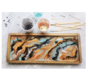 ด้ามจับโลหะสีดำดีไซน์ยอดนิยมถาดเสิร์ฟไม้อีพ็อกซี่เรซิ่นแบบกำหนดเองสีเขียว - Product Image 6