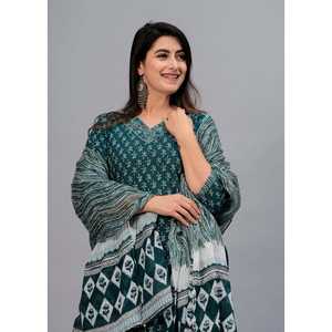 ชุด kurta ของผู้หญิงพิมพ์ลายดอกไม้สีเขียวโอปอลพร้อมกางเกง & dupatta - Product Image 5