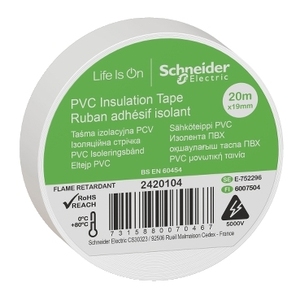 Pour SCHNEIDER ELECTRIC 2420104 Ruban isolant Thorsman 19 mm X 20 m Blanc Lot de 8 - Product Image 1