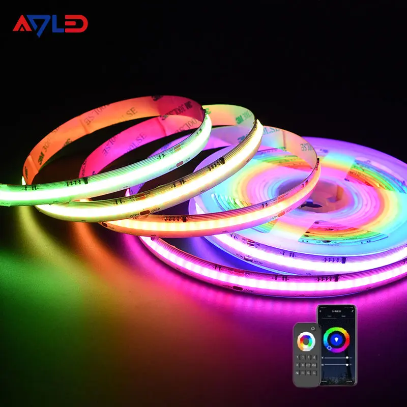Wifi kontrol akıllı Tira Luces LED 12V 24V COB piksel dijital adreslenebilir RGB rüya renk COB LED şerit ışık