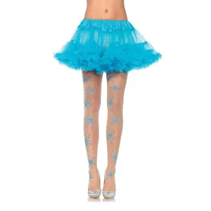 Alta calidad Leg Avenue Let It Snow Spandex Sheer Glitter Snowflake Pantyhose - O/S - Nude/Blue Women Leggings