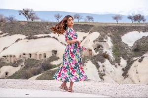 Indien main bloc coton à manches courtes doux imprimé fleuri mariée cadeau de mariage été décontracté écologique lavable robe haute - Product Image 4