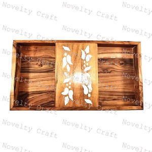 Plateau en bois avec incrustation de nacre, plateau de service pour la maison, l'hôtel, plateau de service alimentaire, fabriqué en Inde - Product Image 2
