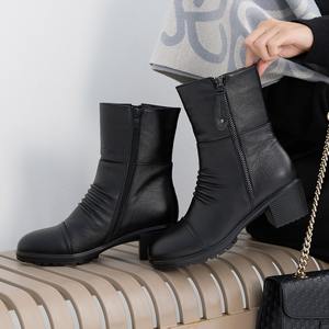 [JSHOE] Botas de Media Caña con Tacón Grueso y Forro de Piel de Vaca Auténtica, 5.5cm, Cálidas y Cómodas para Invierno - Product Image 1