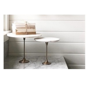Nouveau design fait à la main Base en marbre blanc et support en bois Décoration de fête de mariage Support de serveur de gâteau en bois d'acacia et en marbre - Product Image 6