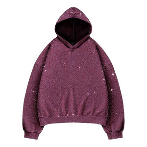 Sudadera con Capucha Extra Grande de 500 g/m², 100 % Algodón, con Cierre, Lavado Ácido Decolorado al Sol, con Pedrería, Estilo Urbano, Gran Venta - Product Image 2